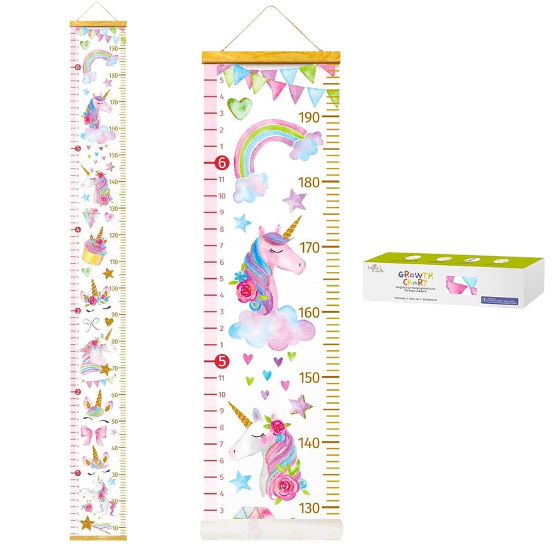 Home Evolution Kids Growth Chart Height Measuring Chart, Unicorn Canvas Wall Hanging Rulers for Baby Children Girls Bedroom Decor - Image 1